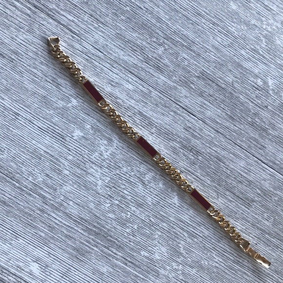 Vintage 1978 Avon Trazarra Gold Tone Dark Red Enamel Chunky Chain Bracelet 7⅞ - Picture 1 of 6